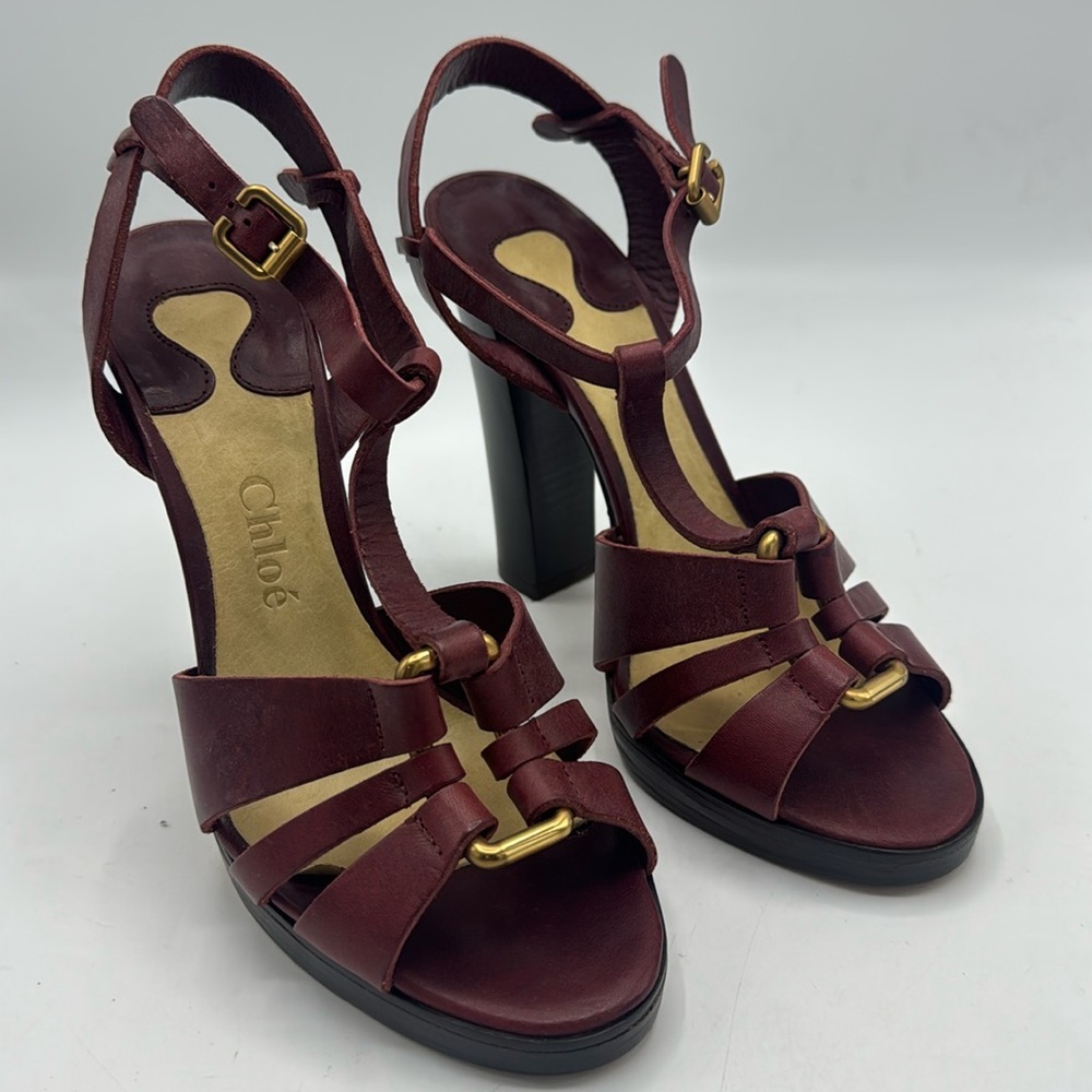 Chloe’ | Burgundy Leather Ankle Strap Sandals |